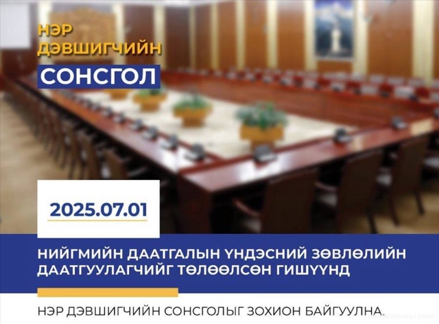 Нийгмийн даатгалын үндэсний зөвлөлийн гишүүнийг томилох нэр дэвшигчийн сонсгол болно