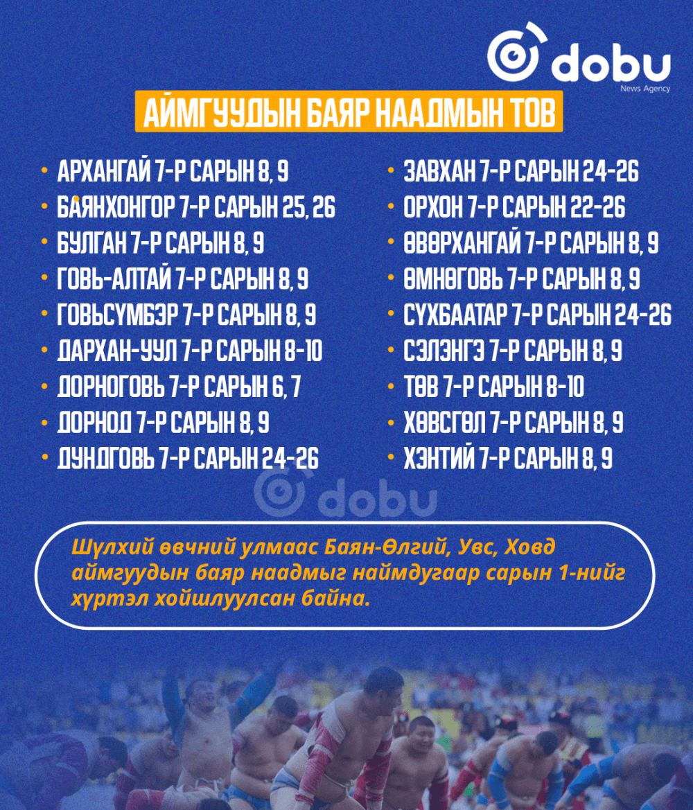 ТАНИЛЦ: Аймгуудын баяр наадмын тов