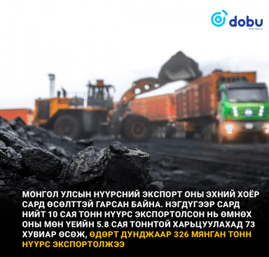 Нүүрсний экспорт оны эхний саруудад өсөлттэй байна
