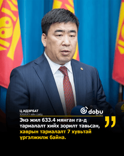 Ц.Идэрбат: Энэ жил 633.4 мянган га-д тариалалт хийх зорилт тавьсан, хаврын тариалалт 7 хувьтай үргэлжилж байна