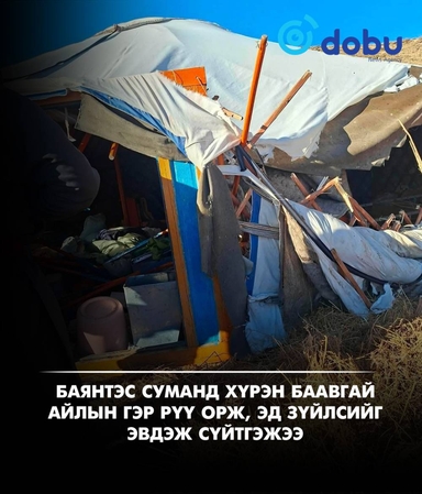 Баянтэс суманд хүрэн баавгай айлын гэр рүү орж, эд зүйлсийг эвдэж сүйтгэжээ