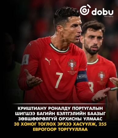 Криштиану Роналду Португалын шигшээ багийн бэлтгэлийн баазыг зөвшөөрөлгүй орхисны улмаас 30 хоног тоглох эрхээ хасуулж, 255 еврогоор торгууллаа