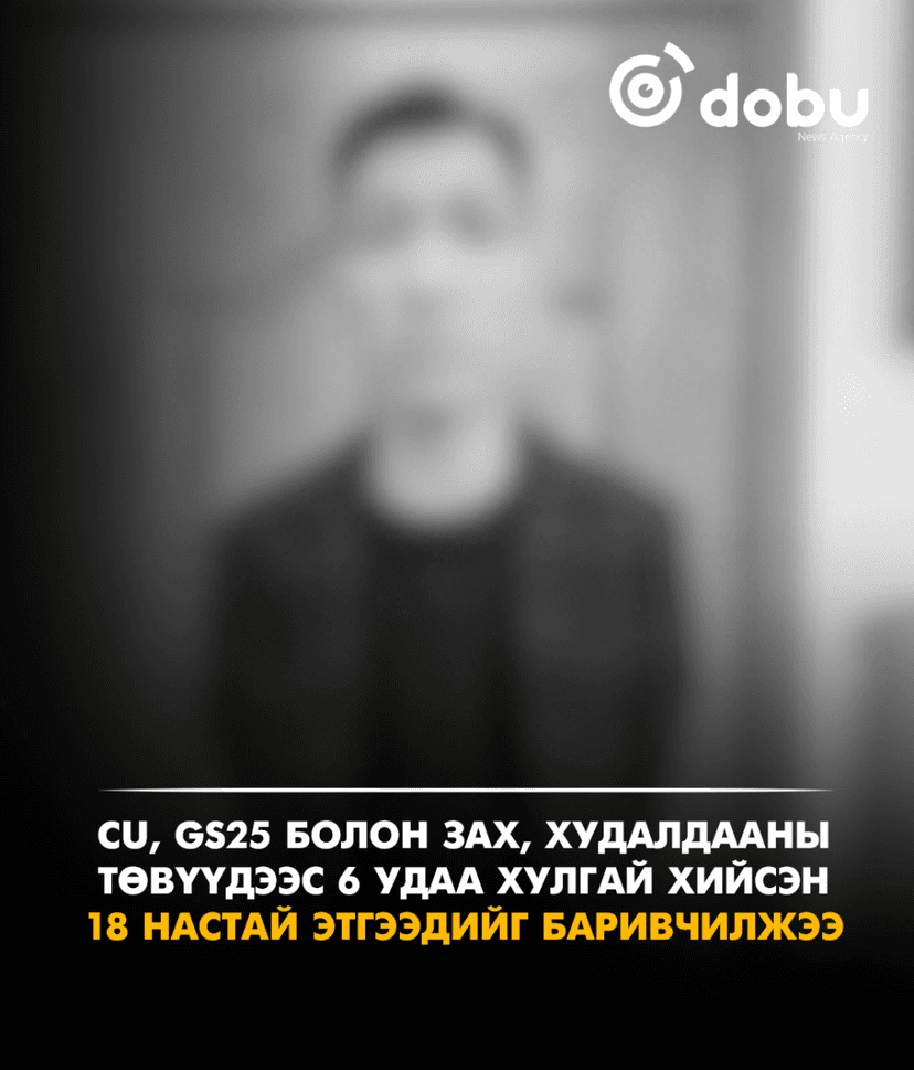 CU, GS25 болон зах, худалдааны төвүүдээс зургаан удаа хулгай хийсэн 18 настай этгээдийг баривчилжээ