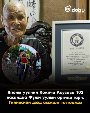 102 настай Япон уулчин Фүжи уулын оргилд гарч, дэлхийн дээд амжилт тогтоожээ