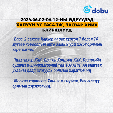 ТАНИЛЦ: Өнөөдрөөс эхлэн халуун ус тасалж, засвар хийх байршлууд