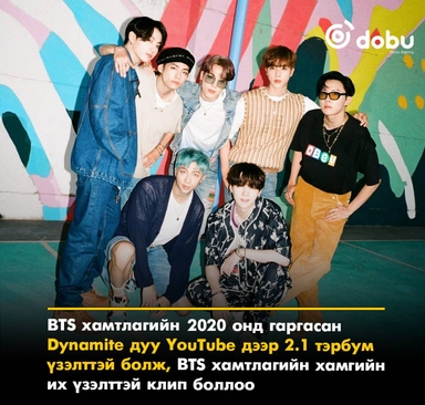 BTS хамтлагийн Dynamite дуу YouTube-д 2.1 тэрбум үзэлт давлаа