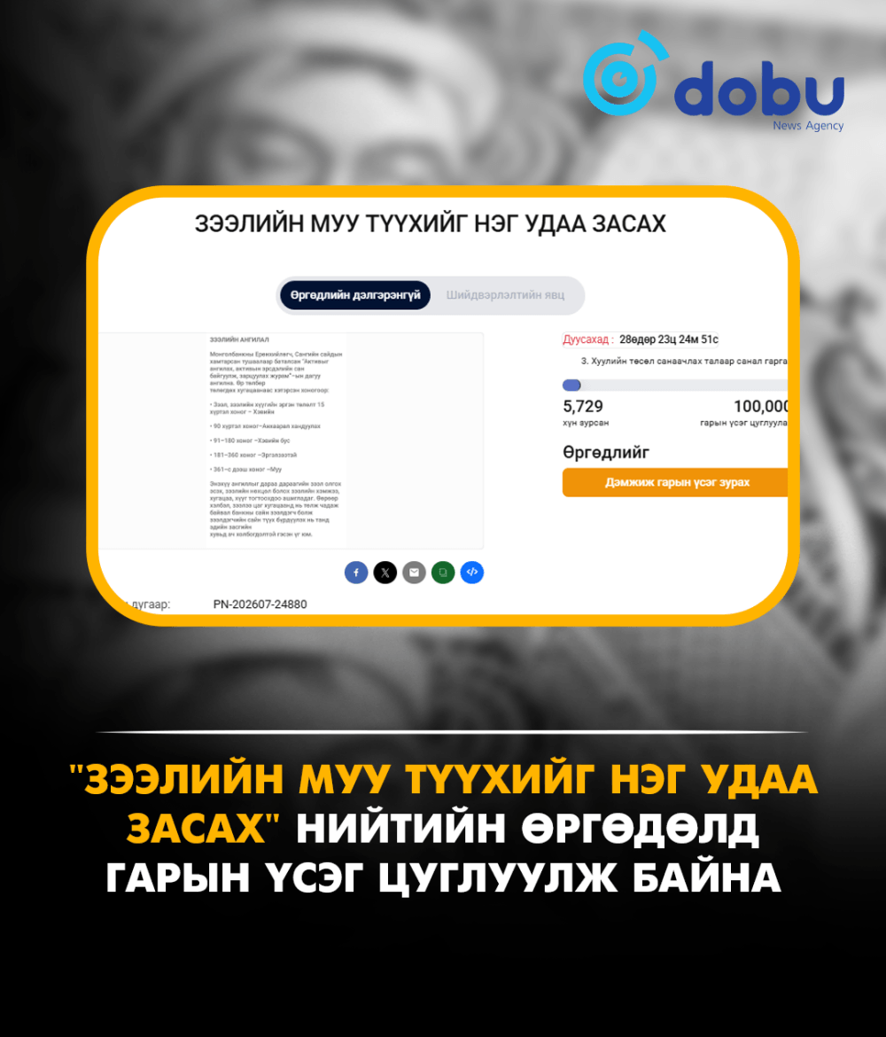 "Зээлийн муу түүхийг нэг удаа засах" нийтийн өргөдөлд гарын үсэг цуглуулж байна